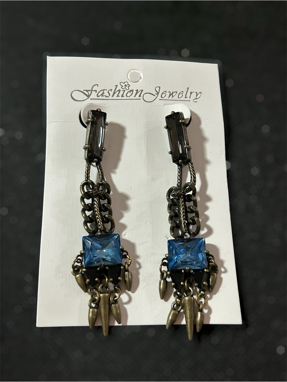gothic-style statement dangle multi-tiered antique bronze finish earrings